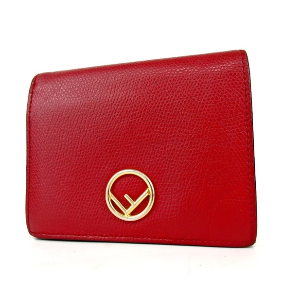 Fendi Handbags - Fendi Calf Leather F logo Barola Red Leather Small Wallet